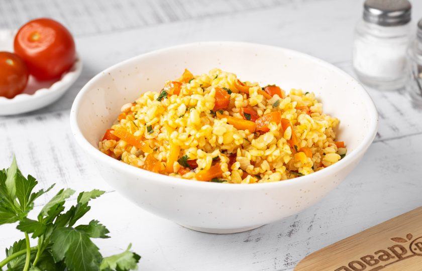 1. Этап. Булгур с овощами на плите: Булгур с овощами готов, приятного вам аппетита!