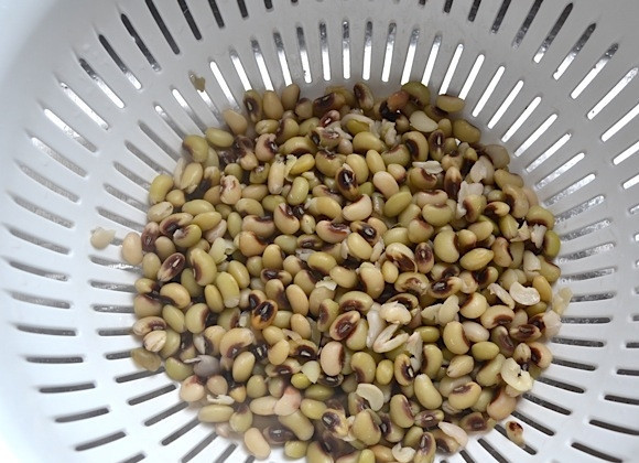 1. Этап. Салат из фасоли: 2. Пробую фасоль на готовность, а затем отправляю ее на сито, чтобы стекла вода.