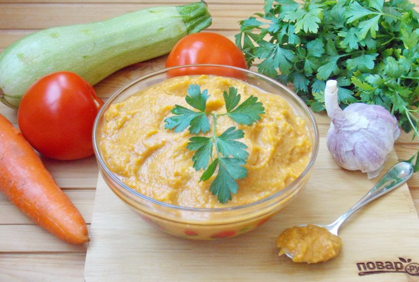 1. Этап. Икра из кабачков по ГОСТу: Икра из кабачков по ГОСТу готова. Если вы хотите приготовить её на зиму, то добавьте уксус 9%, перемешайте и закатайте в стерилизованные банки. Храните в прохладном месте.