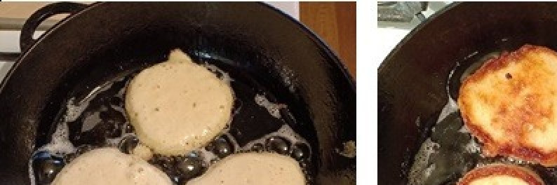 1. Этап. Оладушки Злата: Жарить оладьи с двух сторон на сковороде с хорошо разогретым растительным маслом.