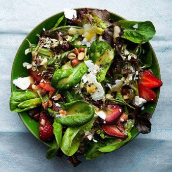 Baby Lettuces with Feta, Strawberries, and Almonds