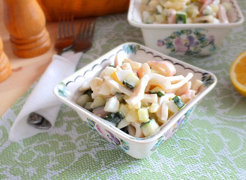 1. Этап. Салат из кальмаров, ананасов и огурцов: Приятного аппетита!