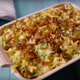 Bacon Brussels Sprouts Noodle Bake