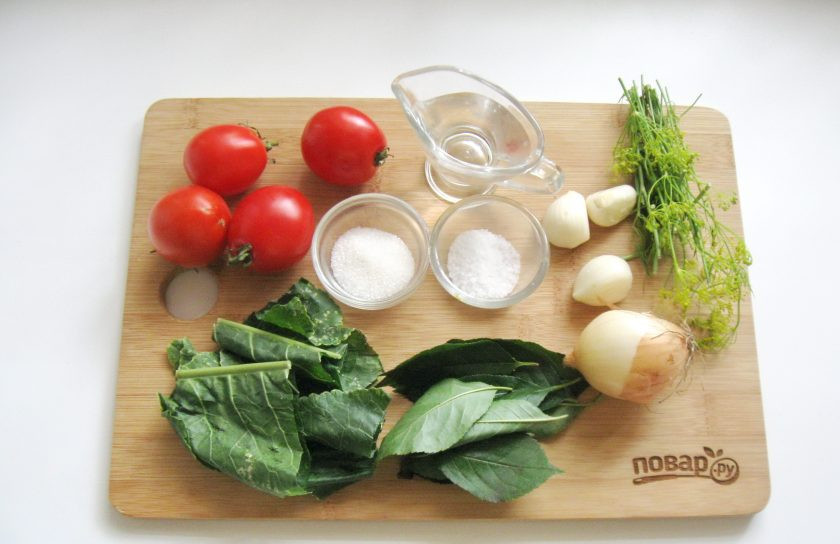 1. Этап. Помидоры на зиму с уксусом: Подготовьте ингредиенты для консервирования помидор.