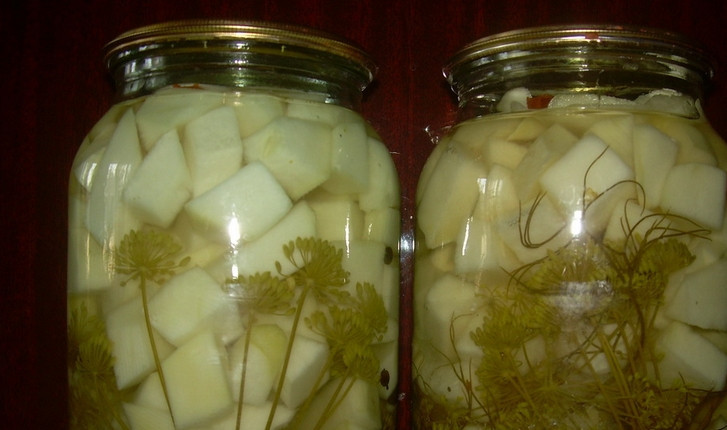 1. Этап. Патиссоны, консервированные кусочками: Готово! Храните консервацию в темном и прохладном месте. Приятного аппетита!