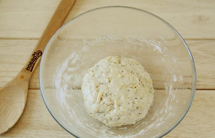 1. Этап. Лепешки на мангале: Перемешайте все еще раз и добавляя частями оставшуюся муку замесите достаточно плотное тесто. Соберите его в шар, смажьте со всех сторон маслом, накройте пленкой и уберите в холодильник на ночь.