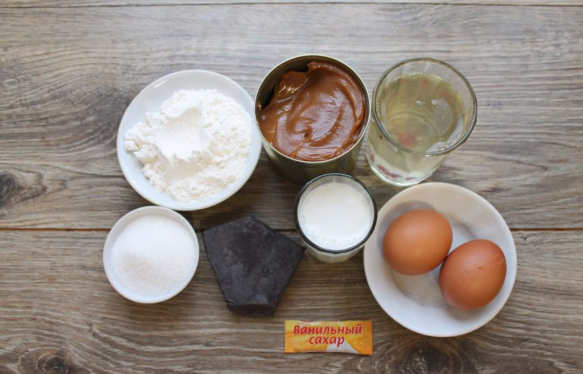 1. Этап. Торт Ириска с вареной сгущенкой: Подготовьте все ингредиенты для приготовления торта 