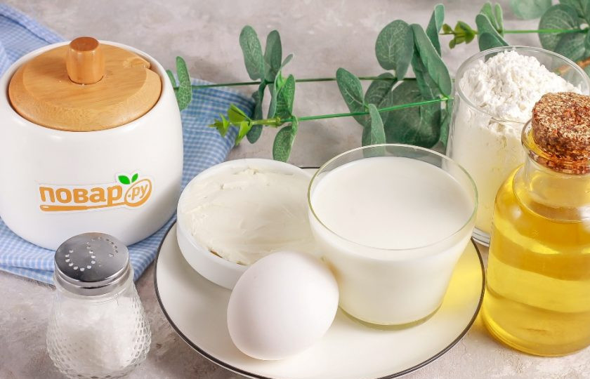 1. Этап. Оладьи с творожным сыром: Подготовьте указанные ингредиенты.