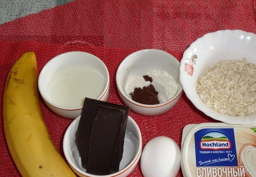 1. Этап. Шоколадный овсяноблин с бананом: Подготовим продукты.