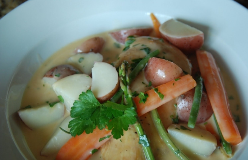 1. Этап. Курица с овощами в цитрусовом соусе: Немедленно подаем курицу с соусом и овощным гарниром. Приятного аппетита!