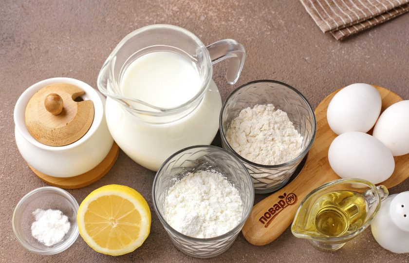 1. Этап. Блинчики хрустящие: Подготовьте все ингредиенты.