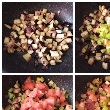 1. Этап. Кукурузная лепёшка из поленты: Я на бутерброды приготовлю овощи. Просто их немного обжарю в масле, чтобы они сохранили форму кусочков. Посолю и поперчу по вкусу.