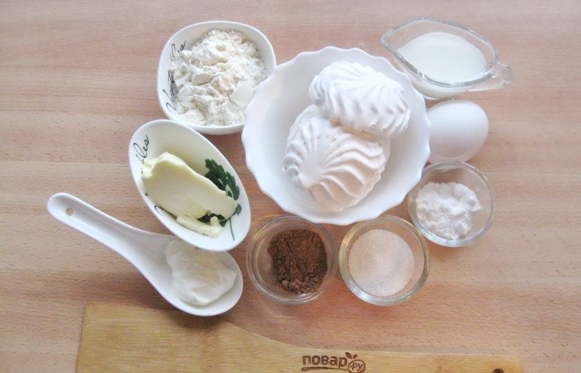 1. Этап. Печенье с зефиром: Подготовьте ингредиенты для приготовления печенья с зефиром.