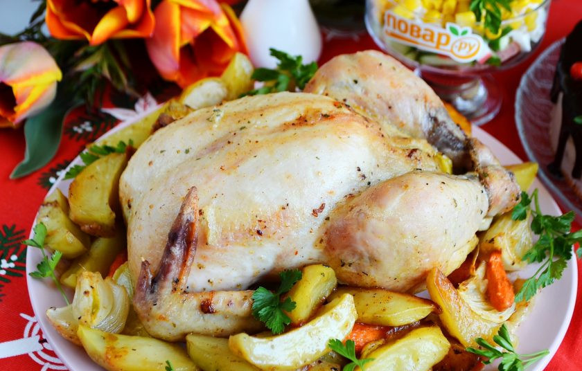 1. Этап. Праздничная курица с яблоками и овощами: 8. Приятного!
