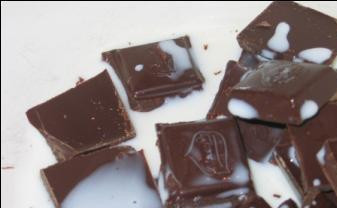 1. Этап. Канапе с ананасом и сыром: 1. Шоколад немного поломаем, зальем молоком и растопим на маленьком огне или на водяной бане.