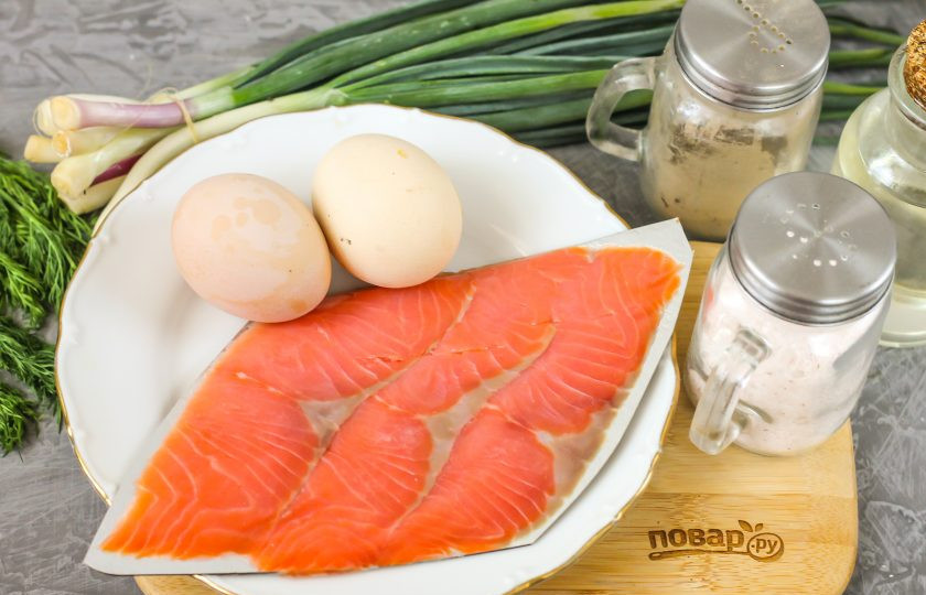 1. Этап. Паштет из красной рыбы: Подготовьте указанные ингредиенты.