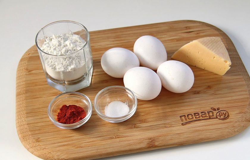 1. Этап. Сырный бисквит: Подготовьте все ингредиенты.