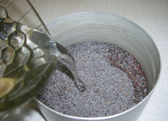 1. Этап. Шарлотка с маком и яблоками: Мак залить водой и оставить на 2 часа.