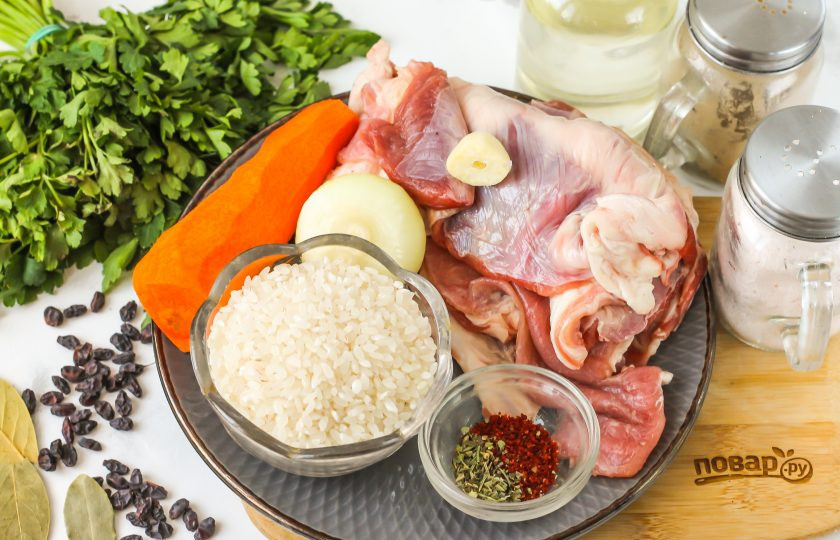 1. Этап. Чеченский плов: Подготовьте указанные ингредиенты.