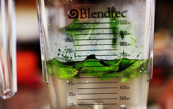 1. Этап. Топпинг из персика и базилика: 3. Когда сироп остынет до комнатной температуры, отправьте его в чашу блендера и добавьте к нему базилик. Взбейте на высоких оборотах так, чтобы базилик полностью измельчился.