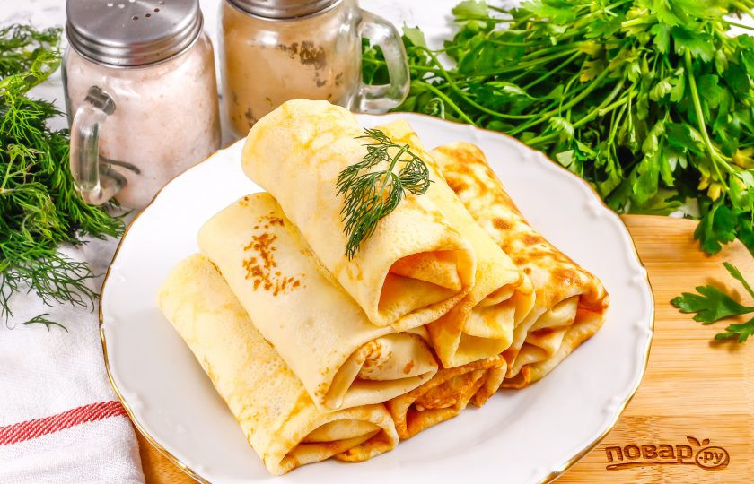 1. Этап. Блинчики с кальмарами: Подайте блинчики с кальмарами к столу.