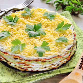 Кабачковый торт с грибами