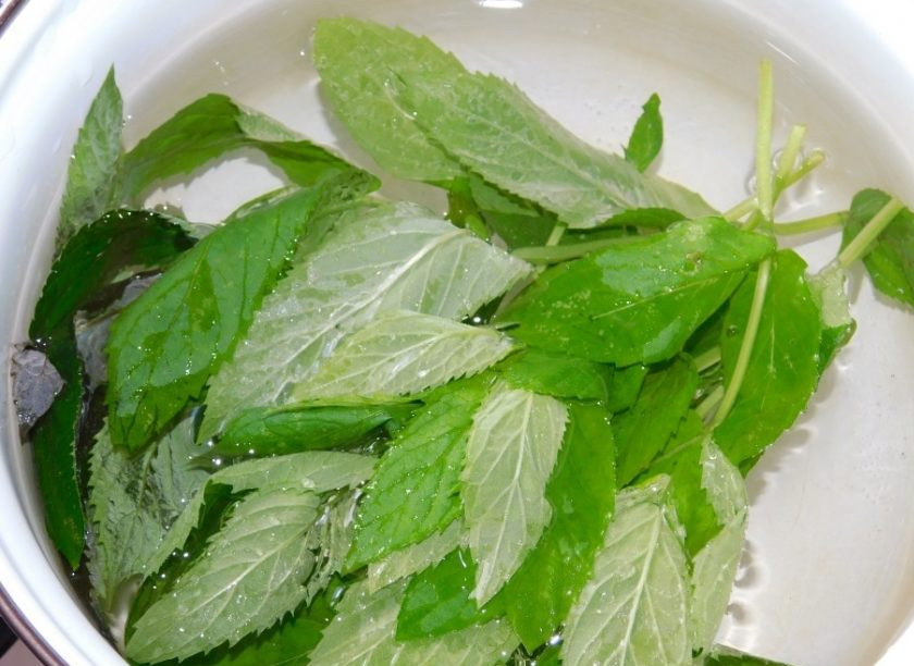 1. Этап. Мятное варенье: Необходимое количество мяты залейте водой и доведите до кипения.