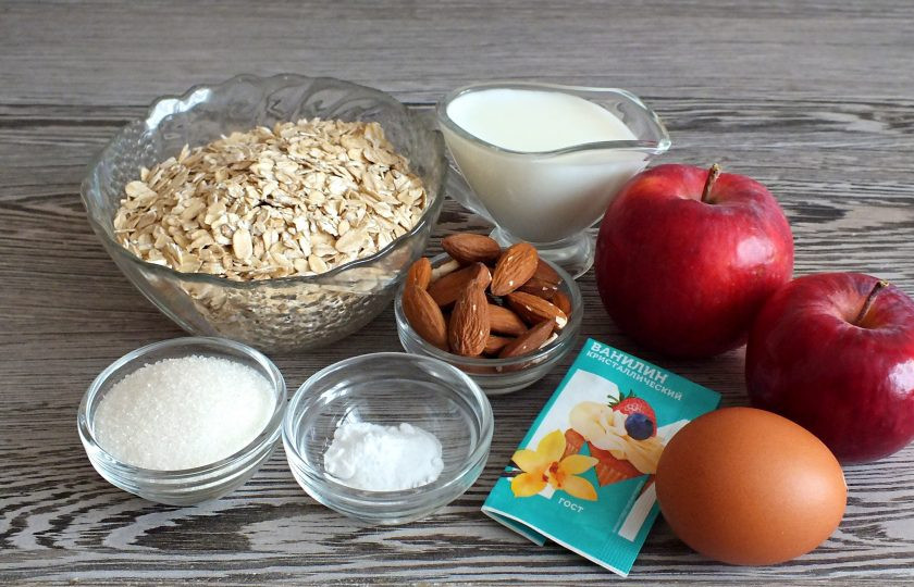 1. Этап. Овсяное печенье с яблоком на кефире: Подготовьте необходимые ингредиенты.