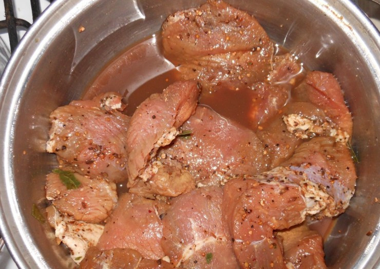 1. Этап. Сушеная говядина: Для начала мы промываем мясо под проточной водой, обтираем его насухо полотенцем и нарезаем поперек волок на куски шириной около 1 см, выкладываем говядину в кастрюлю. В отдельной посуде смешиваем соевый соус, соль, сахар, молотый перец, измельченный лавровый лист и сушеные травы. Вливаем в эту смесь стакан кипятка и перемешиваем все, пока сахар и соль не растворятся. Приготовленным рассолом заливаем говядину, хорошенько все перемешиваем, накрываем мясо тарелкой так, чтобы она утопала в кастрюле и полностью прикрывала мясо. Теперь отправляем говядину мариноваться на трое суток в холодильник.