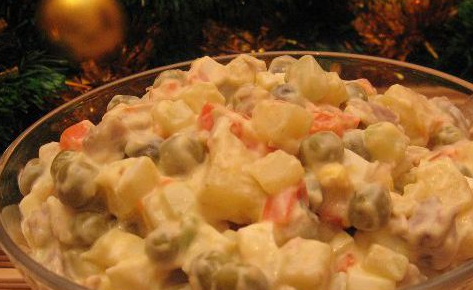 1. Этап. Салат Оливье с индейкой: Все хорошо перемешайте и заправьте майонезом. Перед подачей на стол салат сверху посыпьте измельченным зеленым луком. Приятного аппетита!