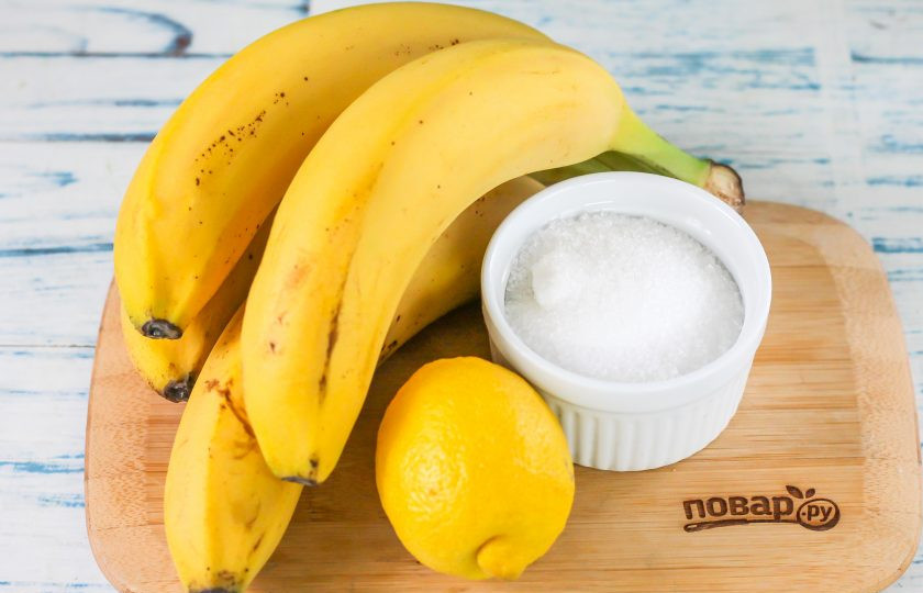1. Этап. Банановое варенье с лимоном: Подготовьте указанные ингредиенты.