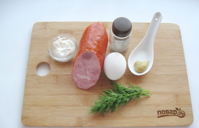 1. Этап. Паштет из ветчины: Подготовьте все ингредиенты для паштета.
