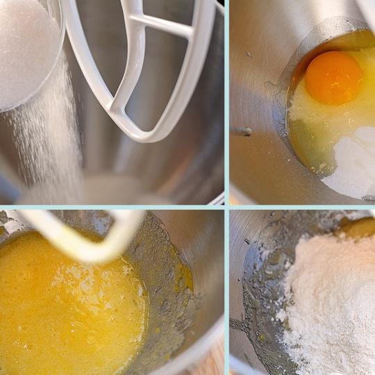 1. Этап. Печенье из крема Nutella: Сначала, смешайте яйцо с сахаром до однородной массы, затем, всыпьте муку.