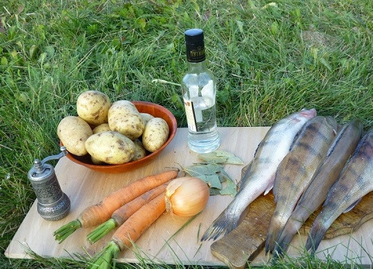 1. Этап. Уха в казане: 1. Вот такой скромный набор ингредиентов используется в этом блюде.