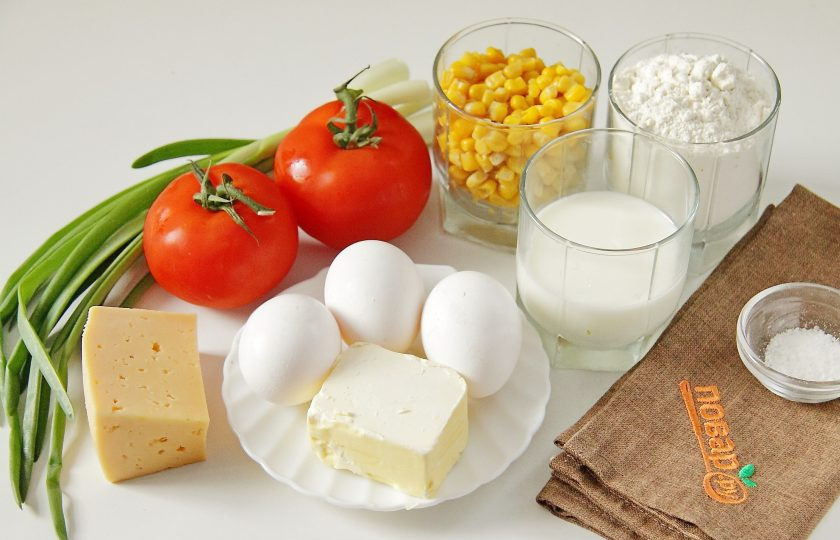 1. Этап. Французский пирог с кукурузой и помидорами: 1. Подготовьте все ингредиенты.