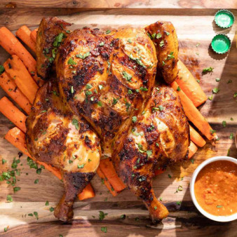 Smoked Spatchcocked Harissa Chicken with Carrots