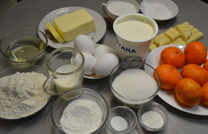1. Этап. Мандариновый торт на Новый год: Подготовьте ингредиенты.