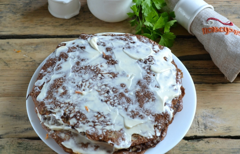 1. Этап. Печеночный торт: 9. Таким образом смажьте весь торт.