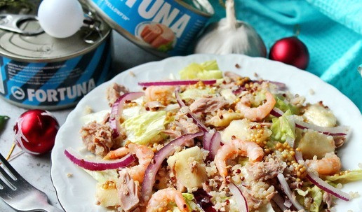 1. Этап. Салат с тунцом, киноа и креветками: Приятного аппетита.