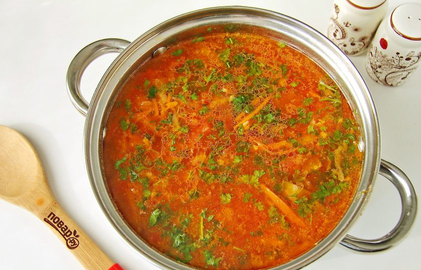 1. Этап. Борщ русский: Русский борщ готов. Дайте ему настояться 30 минут и подавайте на стол.