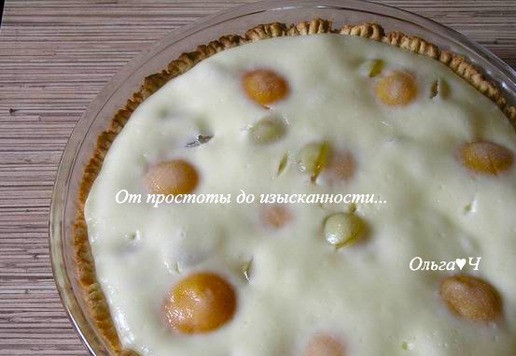 1. Этап. Пирог с абрикосами и виноградом: Отправьте в разогретую до 180*С духовку на 45-50 минут.