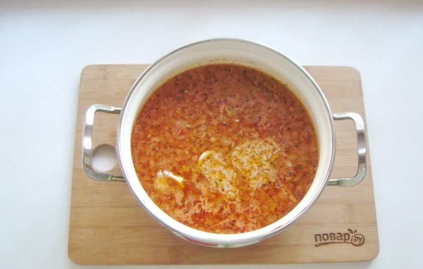 1. Этап. Суп Харчо с пшеном: В готовый суп 