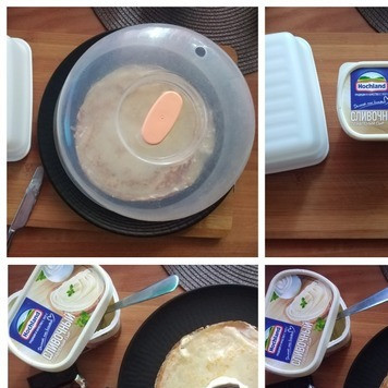 1. Этап. Блинчики с сыром и шоколадом: Обязательно нужно накрывать блины колпаком, чтобы они не стали хрупкими. Получилось у меня 6 шт очень тонких блинов D-22 см. Готовые блины начинаем фаршировать. Выкладываем на каждый по 1 ст л плавленного сливочного сыра и поверх-дольку шоколада или конфеты. Заворачивать начинаем, подвернув бока с обеих сторон и закручиваем блинчик. Получаются они не крупные.