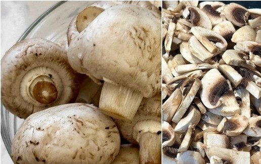 1. Этап. Суп. Из шампиньонов. Экспресс: Зачем-то покупали шампиньоны. И толи осталось от того «зачем-то», толи вообще не использовали, но обнаружилось в закромах граммов около пятисот этих самых шампиньонов. Промыл, конечно, как следует и нарезал чуть меньше, чем средне – на мой взгляд.