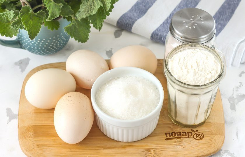 1. Этап. Рисовый бисквит: Подготовьте указанные ингредиенты.
