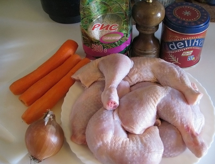 1. Этап. Ленивый рис с курицей: Ставим разогреваться духовку до 200 градусов. Подготовьте ингредиенты.