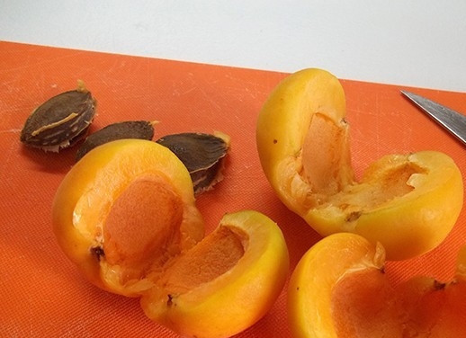 1. Этап. Абрикосы с кефиром: 3. Абрикосы тщательно моем и извлекаем косточки. Разламываем на половинки и также отправляем в блендер.