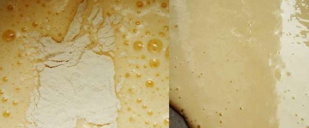 1. Этап. Торт марика: Теперь сделаем тесто для рулета: по такому же принципу, только без какао порошка. Яйца взбейте с сахаром и эссенцией. Муку смешайте с крахмалом, добавьте к яйцам и замесите тесто. Противень застелите пергаментом, выложите на него тесто, разровняв его по поверхности. Выпекайте в разогретой до 200 градусов духовке минут 5. Бисквит для рулета должен остаться мягким и поддаваться скручиванию.