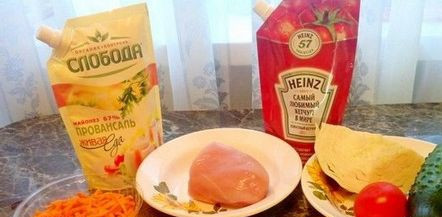 1. Этап. Шаурма с крабовыми палочками: Подготовим ингредиенты.