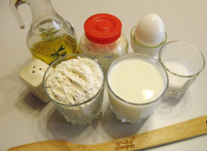 1. Этап. Американские панкейки: 1. Подготовьте продукты для панкейков. Я использую стаканы объемом 200 мл.
